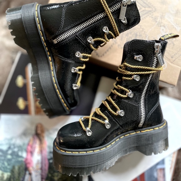 Dr. Martens Ghilana Max Distressed Patent Leather Platform Boots - Picture 11 of 13